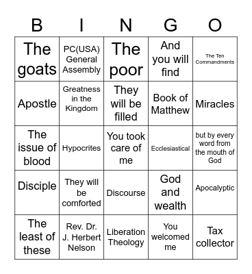 Bible Bingo! Bingo Card