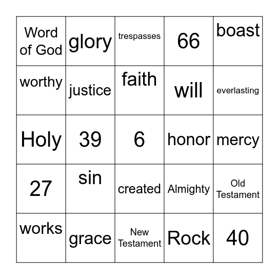 Grace in Action Vocabulary Bingo Card