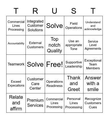 The Power Of Service Bingo Card