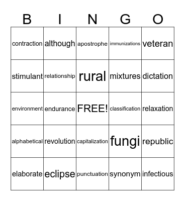 4th GRADE Bingo Card