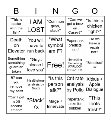 SAVAGE BINGO Card