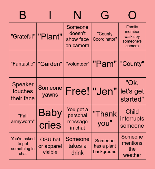 MGV Annual Conference Bingo Card