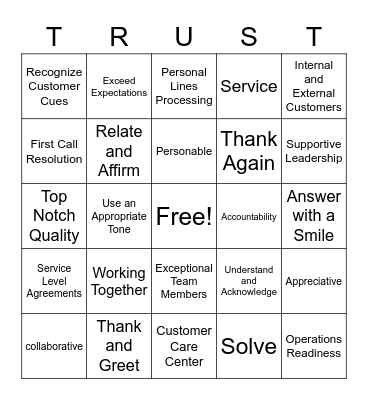 The Power of Service Bingo Card