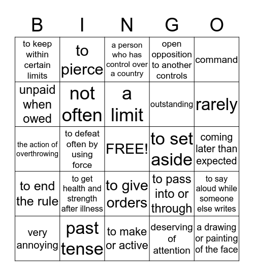 Abby's Bingo Card