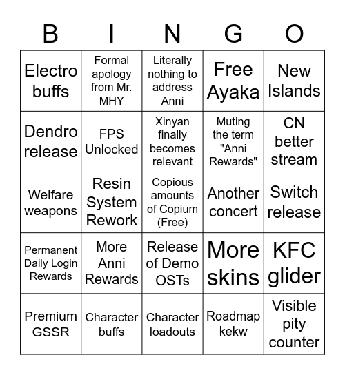 2.2 Livestream Bingo Card