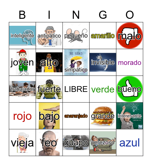 Los adjetivos - Bingo Card