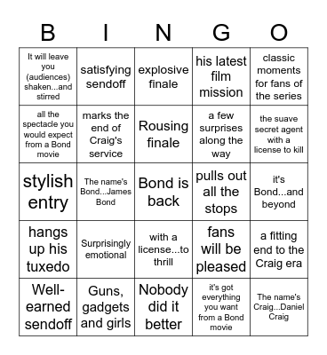No Time To Die Review Bingo Card