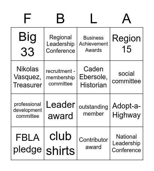 Welcome to CCHS FBLA! Bingo Card