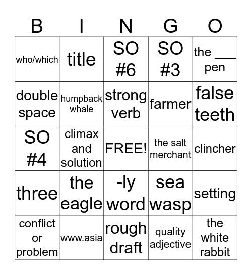 IEW  Bingo Card