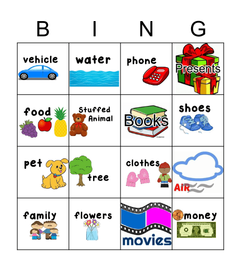 Wants and Needs Bingo Card
