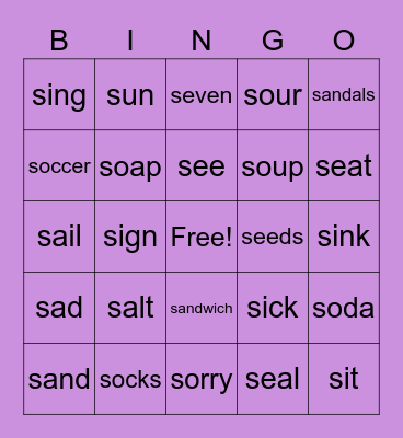 initial /s/ Bingo Card