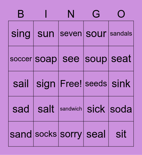 initial /s/ Bingo Card