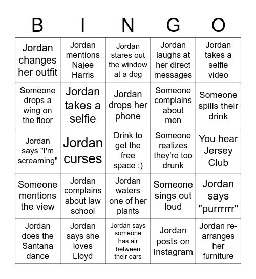Jordan's Jordan Year Bingo Card