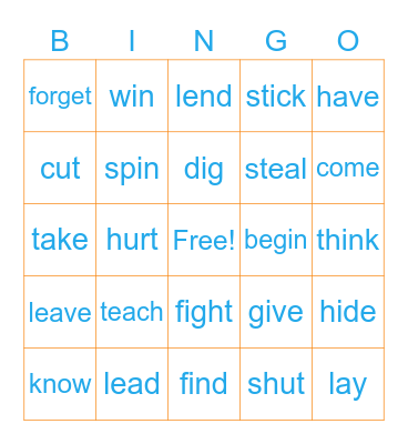 Irregular Verbs! Bingo Card