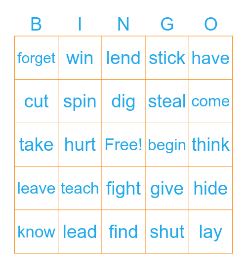 Irregular Verbs! Bingo Card