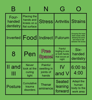 Ergonomics Bingo Card