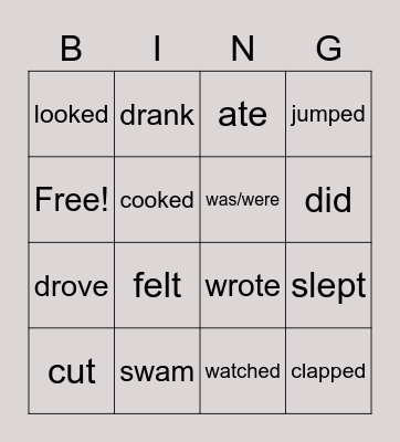 Simple Past Verbs Bingo Card