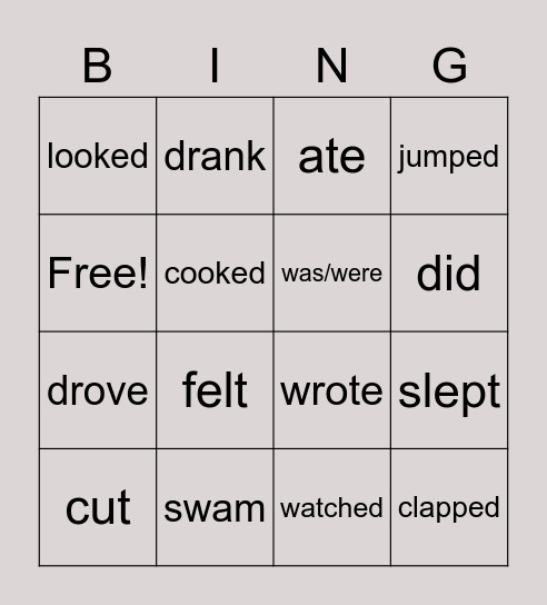 Simple Past Verbs Bingo Card