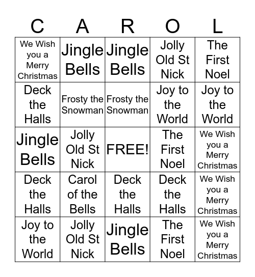Christmas Carol Bingo Card