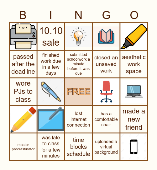 SJBCS ONLINE CLASSES Bingo Card