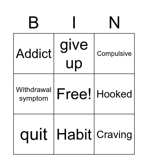 Addictions Bingo Card