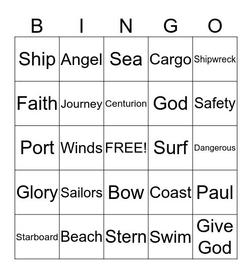 Shipwreck Bingo Card