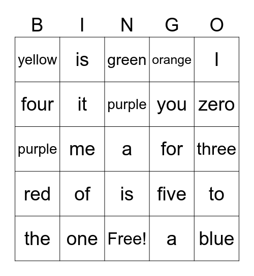 Sight words Bingo Card