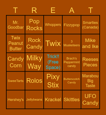 Trick or Treat Candy Bingo Card