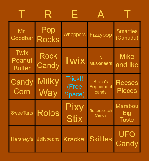 Trick or Treat Candy Bingo Card