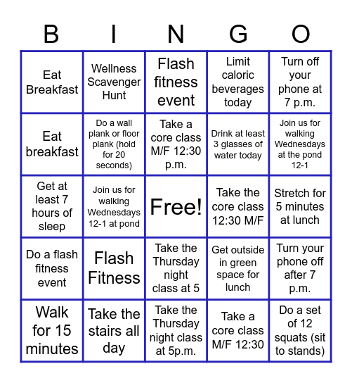 October Wellness Bingo Card