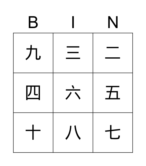 数字 Bingo Card