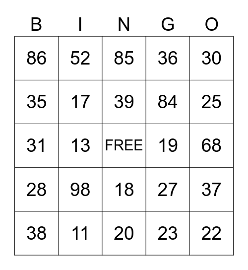 Spanish Numbers Bingo Card