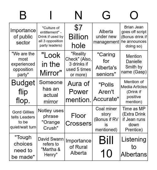 Debate 2015 Bingo Card