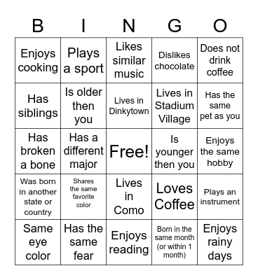 Find Someone Who Bingo Card