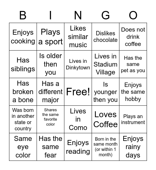 Find Someone Who Bingo Card