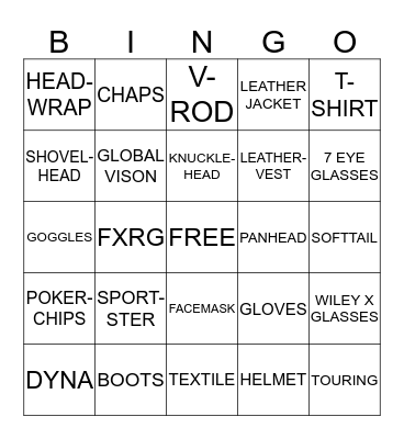 MOTORCLOTHES BINGO Card