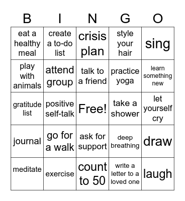 Self-Care & Coping BINGO Card