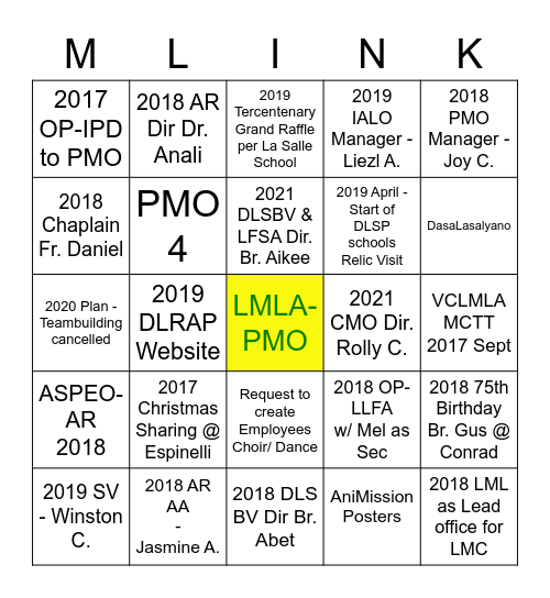 LMLA-PMO General Assembly Bingo Card