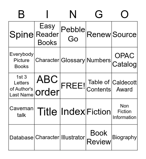 Library Bingo Card