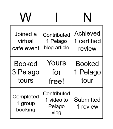 Play & Go, Pelago BINGO! Bingo Card