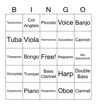 SUWO Musical Bingo Card