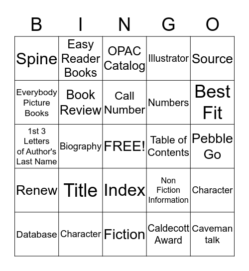 Library Bingo Card