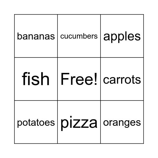 Fruits and Vegetables Bingo Card