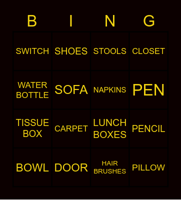 Household Items Bingoz Bingo Card