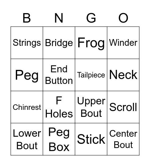 Parts of the Violin & Bow (4x4) Bingo Card