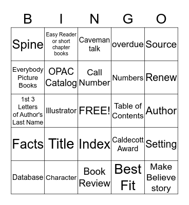 Library Bingo Card