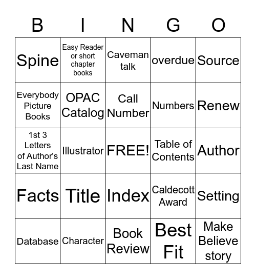 Library Bingo Card