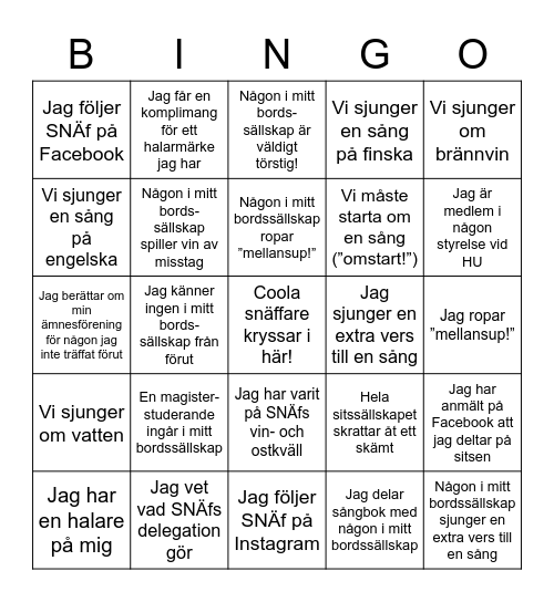 Sitsa med SNÄf Bingo Card