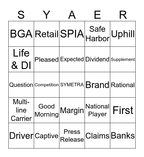 Symetra ER Bingo Card