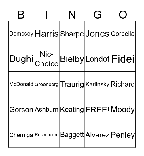 Greenberg Traurig Bingo Card